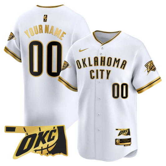 Custom Oklahoma City Thunder Jersey Vapor Baseball Stitched White Gold