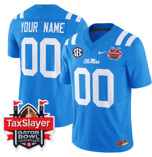 Custom Ole Miss Rebels Jersey 2024 Gator Bowl Patch Football V2 Powder Blue