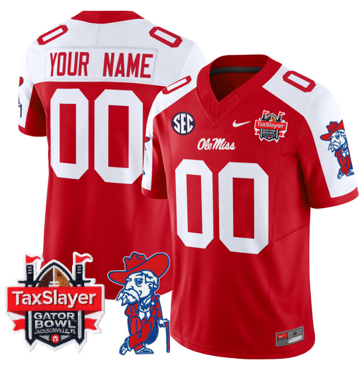 Custom Ole Miss Rebels Jersey 2024 Gator Bowl Patch Football V2 Red Alternate