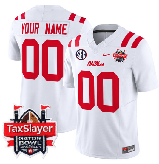 Custom Ole Miss Rebels Jersey 2024 Gator Bowl Patch Football V2 White