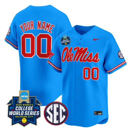 Custom Ole Miss Rebels Jersey Softball 2025 World Series Stitched Blue
