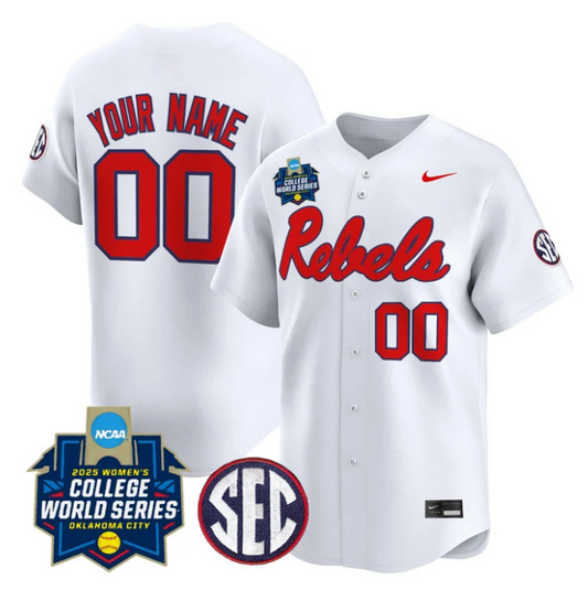 Custom Ole Miss Rebels Jersey Softball 2025 World Series Stitched White