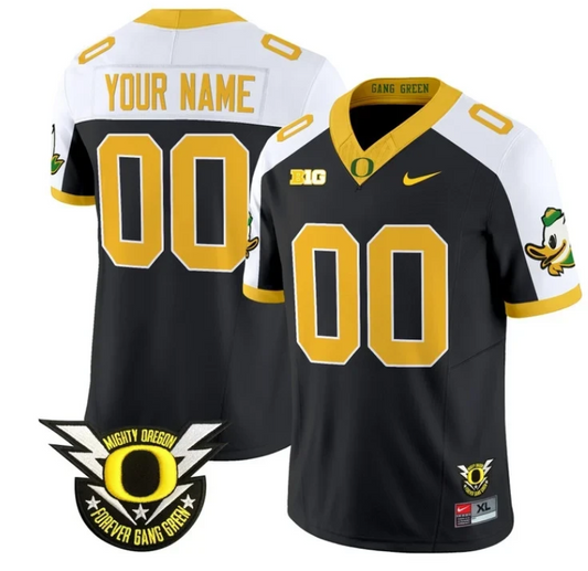 Custom Oregon Duck Jersey Name, Number Forever Gang Green Football Black Alternate