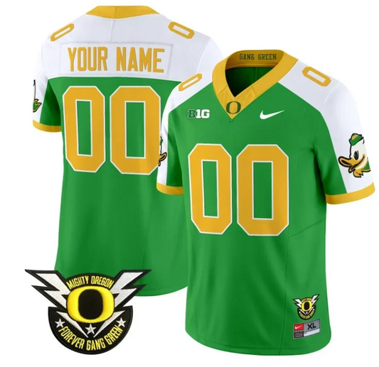 Custom Oregon Duck Jersey Name, Number Forever Gang Green Football Green Alternate