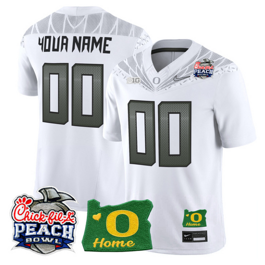 Custom Oregon Ducks Jersey 2026 Peach Bowl Oregon State Patch Stitched White