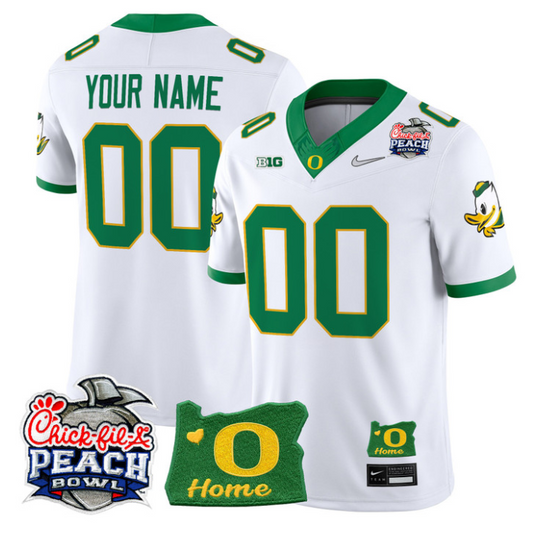 Custom Oregon Ducks Jersey 2026 Peach Bowl Oregon State Patch Stitched White Alternate