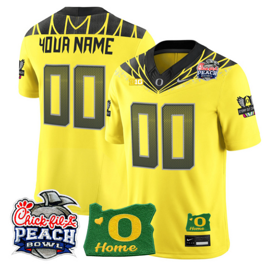 Custom Oregon Ducks Jersey 2026 Peach Bowl Oregon State Patch Stitched Yellow