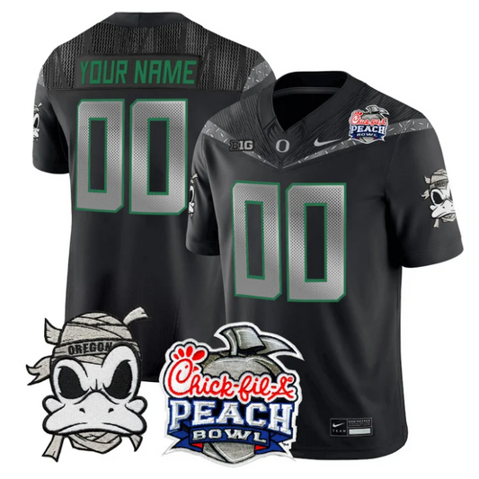 Custom Oregon Ducks Jersey Mummy Duck 2026 Peach Bowl Patch Stitched Black