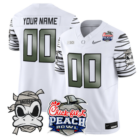 Custom Oregon Ducks Jersey Mummy Duck 2026 Peach Bowl Patch Stitched White Limited