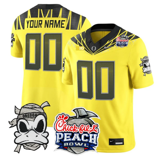 Custom Oregon Ducks Jersey Mummy Duck 2026 Peach Bowl Patch Stitched Yellow