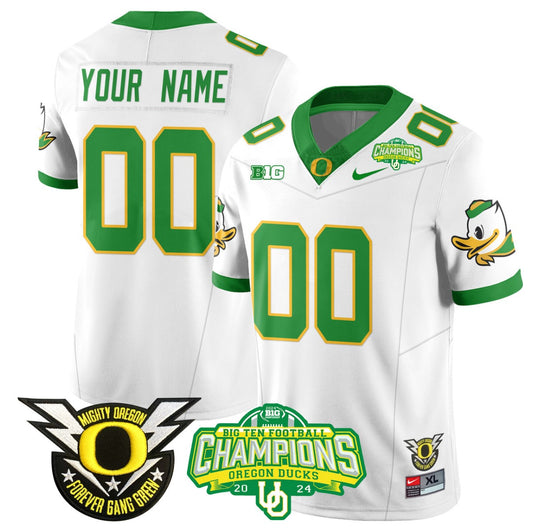 Custom Oregon Ducks Jersey Name, Number 2024 Big Ten Champions N1 White