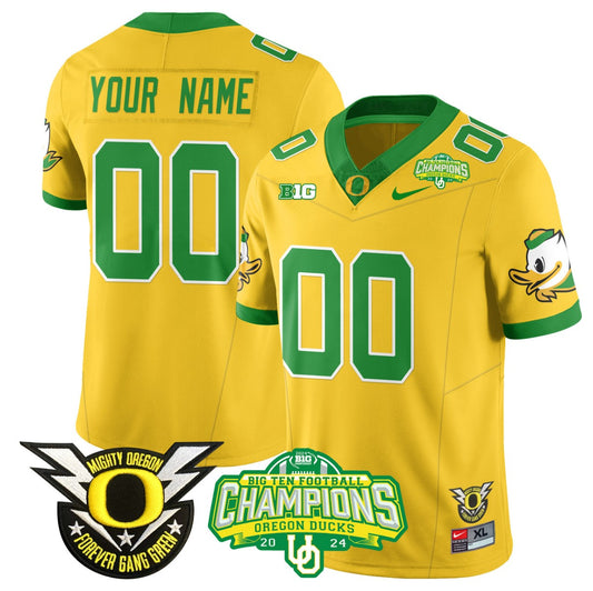 Custom Oregon Ducks Jersey Name, Number 2024 Big Ten Champions N1 Yellow