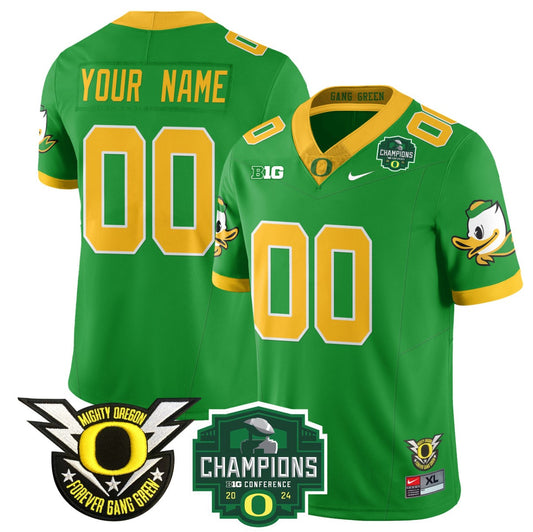 Custom Oregon Ducks Jersey Name, Number 2024 Big Ten Champions Stitched Green