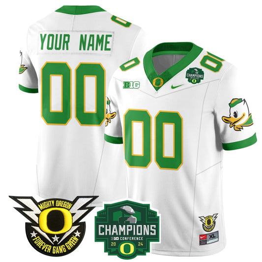 Custom Oregon Ducks Jersey Name, Number 2024 Big Ten Champions Stitched White
