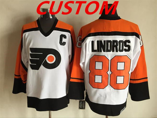 Custom Philadelphia Flyers white orange CCM Throwback NHL ice hockey jerseys