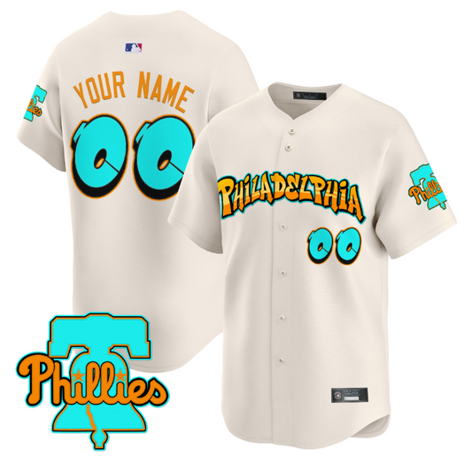 Custom Philadelphia Phillies Jersey Graffiti Broad Street Edition Stitched Cream