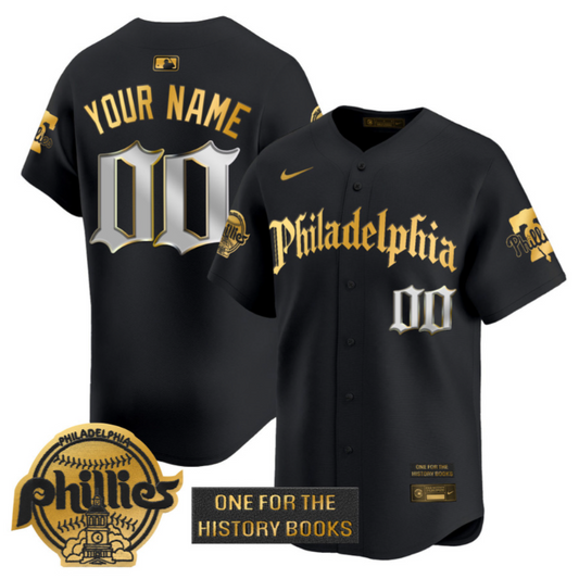 Custom Phillies Jersey Retro Newspaper Edition Gold Vapor Premier Limited Stitched Black Gold