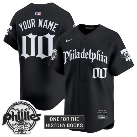Custom Phillies Jersey Retro Newspaper Edition Vapor Premier Limited Stitched Black