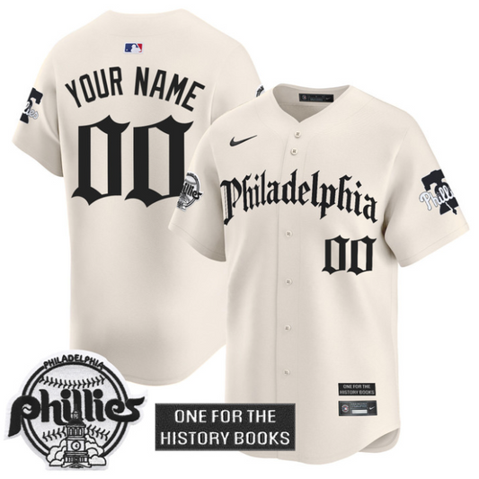 Custom Phillies Jersey Retro Newspaper Edition Vapor Premier Limited Stitched Cream