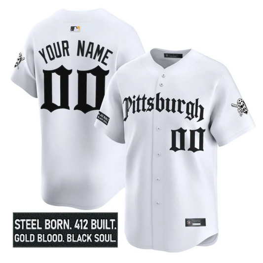 Custom Pittsburgh Pirates Jersey Gothic Steel City Edition Stitched White