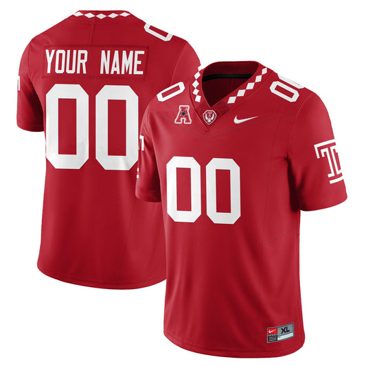 Custom Temple Jersey Name, Number Football 2025 Vapor Limited Stitched Red