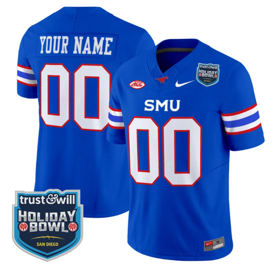 Custom SMU Mustangs Jersey 2026 Holiday Bowl Patch Limited Stitched Blue