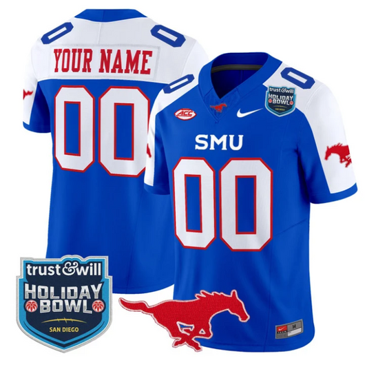 Custom SMU Mustangs Jersey 2026 Holiday Bowl Patch Limited Stitched Blue Alternate