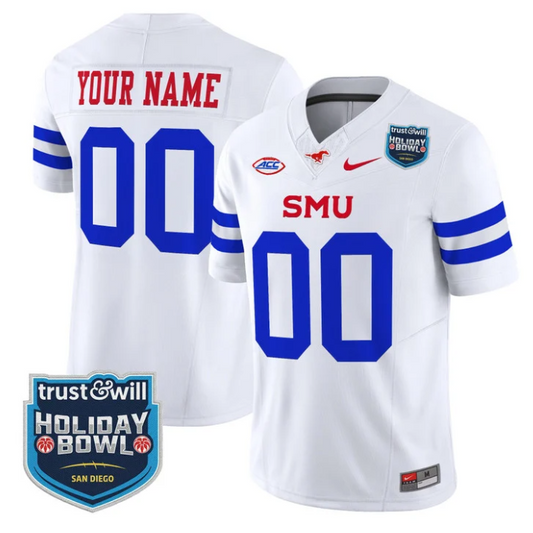 Custom SMU Mustangs Jersey 2026 Holiday Bowl Patch Limited Stitched Ice White