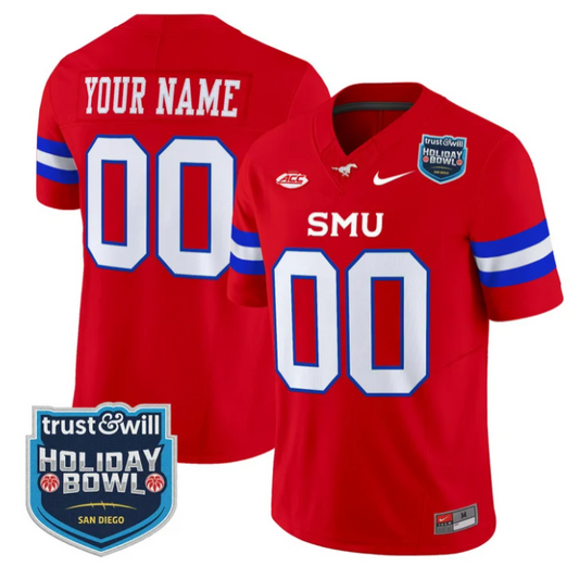 Custom SMU Mustangs Jersey 2026 Holiday Bowl Patch Limited Stitched Red