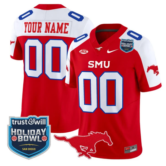 Custom SMU Mustangs Jersey 2026 Holiday Bowl Patch Limited Stitched Red Alternate
