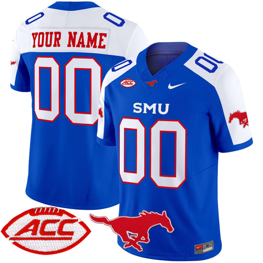 Custom SMU Mustangs Jersey Name, Number 2025 Vapor Limited Stitched Blue Alter
