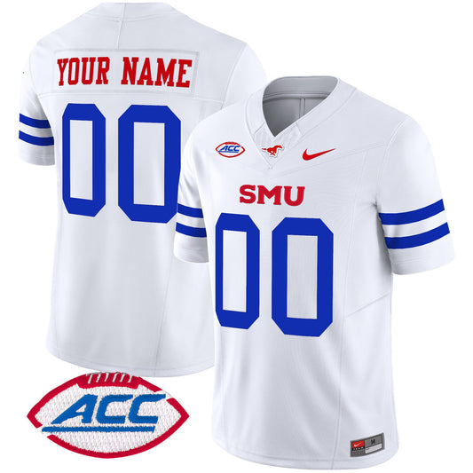 Custom SMU Mustangs Jersey Name, Number 2025 Vapor Limited Stitched Ice White