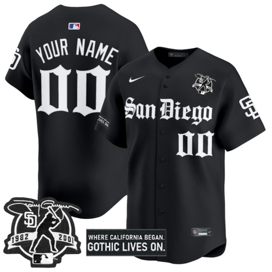 Custom San Diego Padres Jersey Gothic Edition Vapor Premier Limited Stitched Black