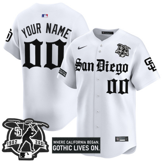 Custom San Diego Padres Jersey Gothic Edition Vapor Premier Limited Stitched White