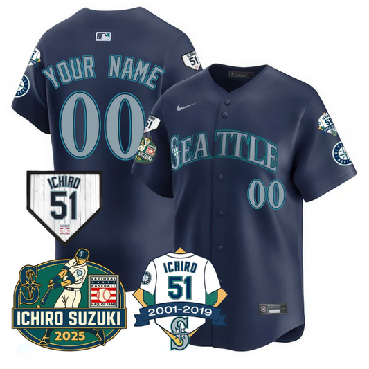 Custom Seattle Mariners Jersey Name, Number Ichiro Suzuki Stitched Navy