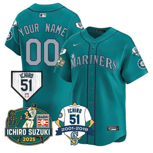 Custom Seattle Mariners Jersey Name, Number Ichiro Suzuki Stitched Teal