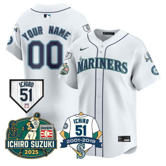 Custom Seattle Mariners Jersey Name, Number Ichiro Suzuki Stitched White