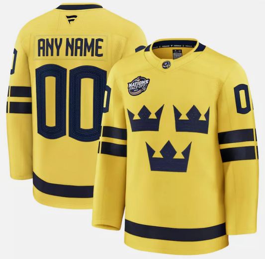 Custom Sweden Jersey Name, Number Yellow 2025 4 Nations Face-Off Stitched