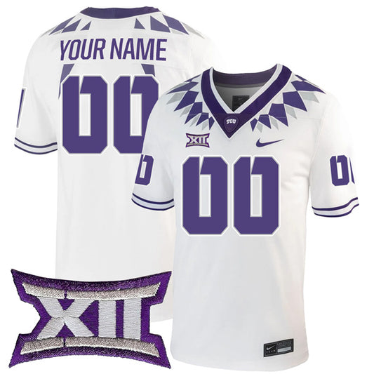 Custom TCU Horned Frogs Jersey Name and Number College Football White Away Game – All Stitched