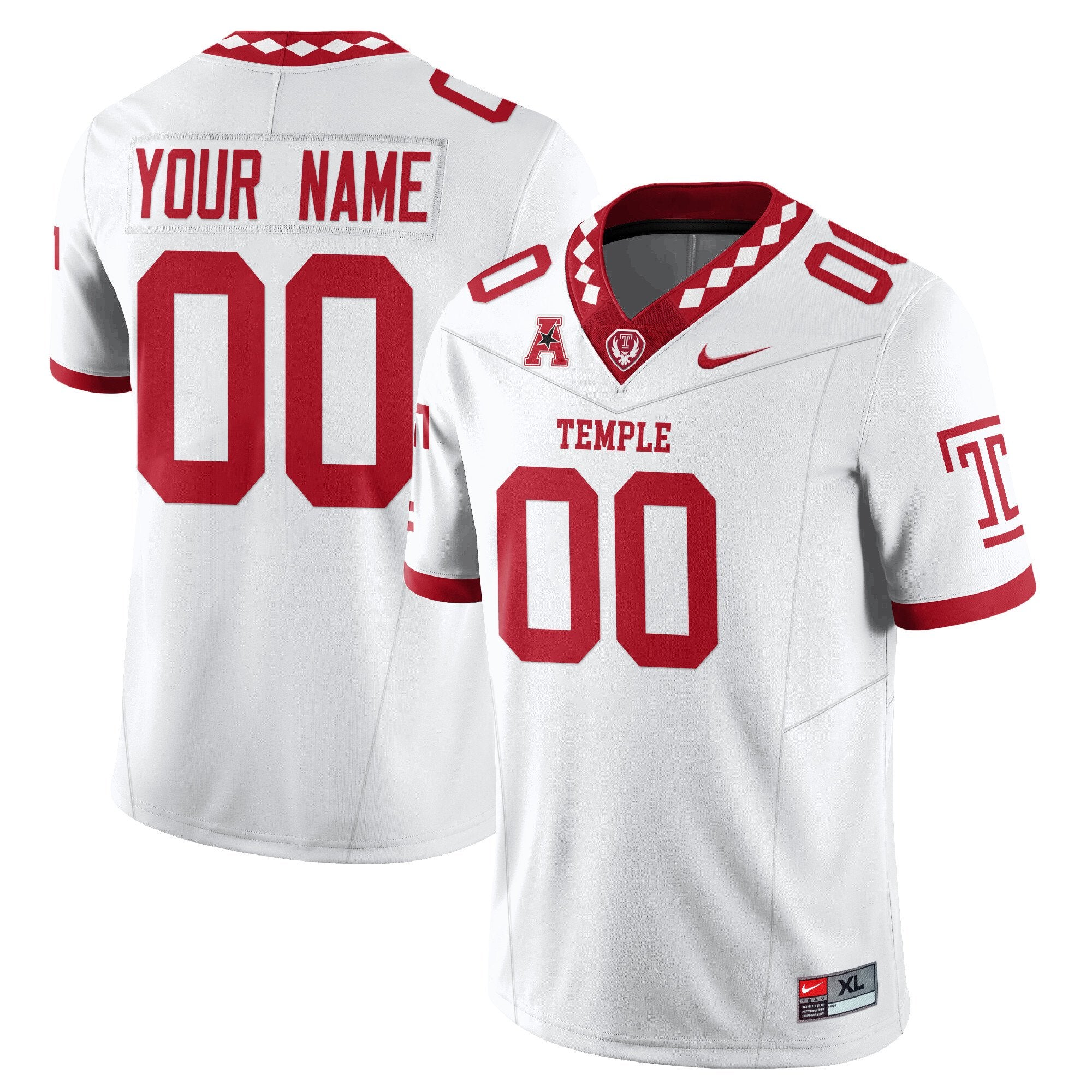Custom Temple Jersey Name, Number Football 2025 Vapor Limited Stitched Red