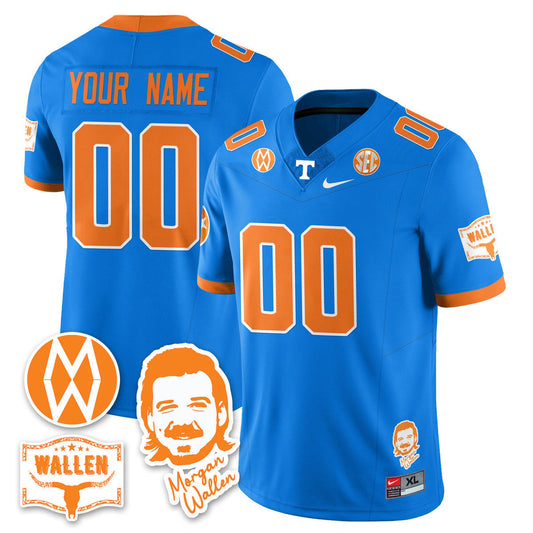 Custom Tennessee Vols Jersey Name, Number Morgan Wallen 2025 Stitched Blue