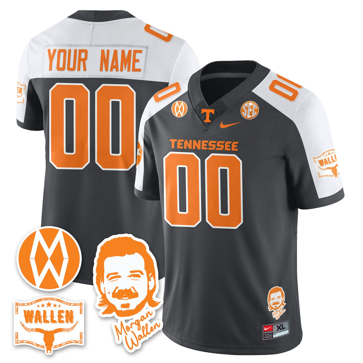 Custom Tennessee Vols Jersey Name, Number Morgan Wallen 2025 Stitched Gray Alter