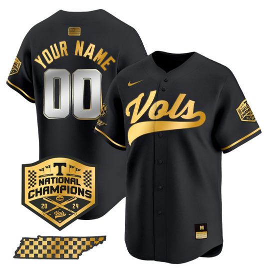 Custom Tennessee Volunteers Jersey 2024 Champions Premier Stitched Black Gold