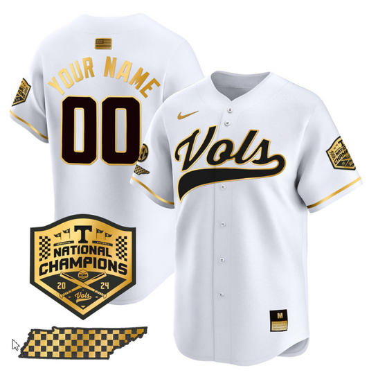 Custom Tennessee Volunteers Jersey 2024 Champions Premier Stitched White Gold