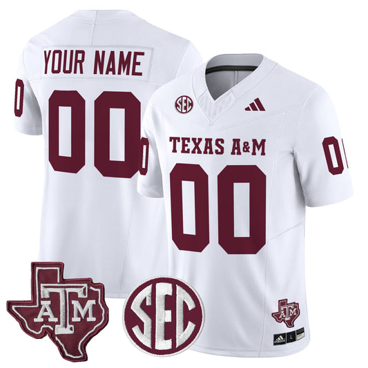 Custom Texas A&M Aggies Jersey Name, Number  2025 Vapor Stitched White