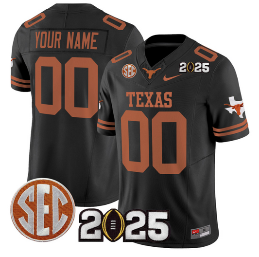 Custom Texas Longhorns Jersey 2025 CFP Final Patch Stitched Black