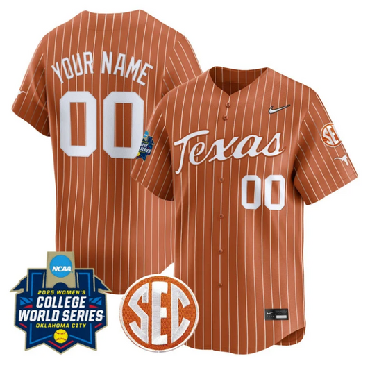 Custom Texas Longhorns Jersey 2025 Softball World Series Stitched Orange Pinstripe