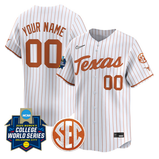 Custom Texas Longhorns Jersey 2025 Softball World Series Stitched Pinstripe