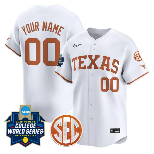Custom Texas Longhorns Jersey 2025 Softball World Series Stitched White