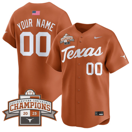 Custom Texas Longhorns Jersey 2025 Southeastern Champions Vapor Limited Stitched Texas Orange